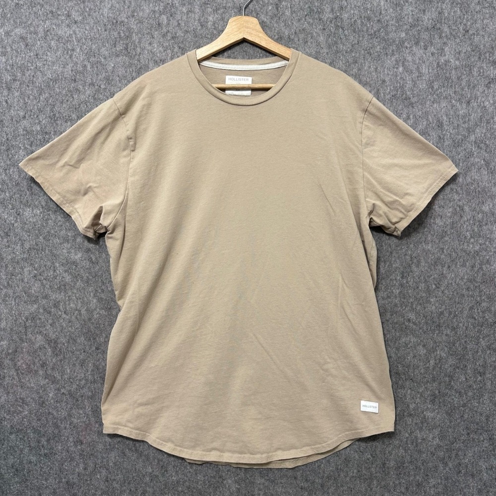 Hollister Mens Longline Fit T‎ Shirt XXL Tan Short Sleeve Basic Crew Neck Top